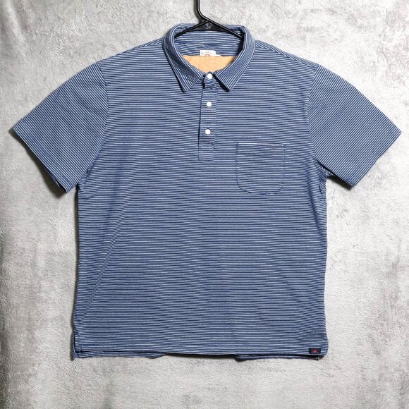 Faherty Other - Faherty Polo Shirt Mens XL Blue White Striped Chest Pocket Cotton Casual Golf